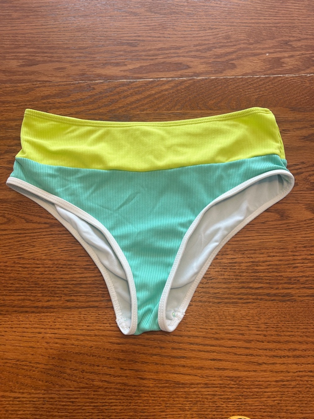 Neon Lime Ribbed High-Waist Bikini Bottoms